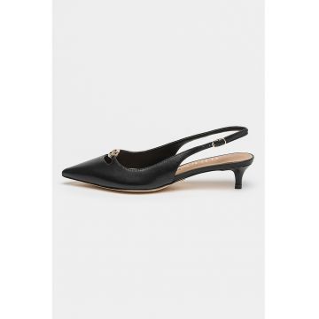 Pantofi de piele cu toc kitten - Negru