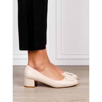 Pantofi Eleganti dama din piele Ecologica cu brant din piele naturala CRL1584 Bej