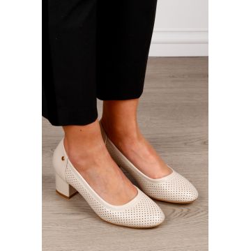 Pantofi Eleganti dama din piele Ecologica cu brant din piele naturala CRL1585 BEJ