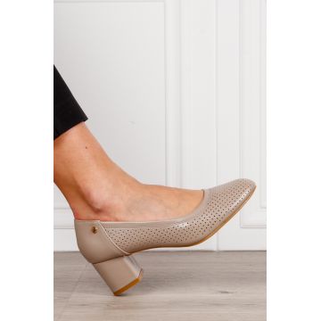 Pantofi Eleganti dama din piele Ecologica cu brant din piele naturala CRL1585 KHAKI