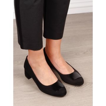 Pantofi Eleganti dama din piele Ecologica intoarsa cu brant din piele naturala CRL1584 Negru