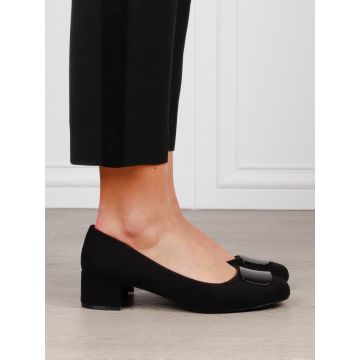 Pantofi Eleganti dama din piele Ecologica intoarsa cu brant din piele naturala CRL1584 Negru