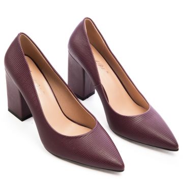 Pantofi Eleganti din Piele Ecologica cu model si toc Gros CRL0726 bordo