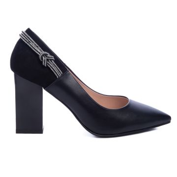 Pantofi Eleganti din Piele Ecologica cu toc Gros CRL0730 negru