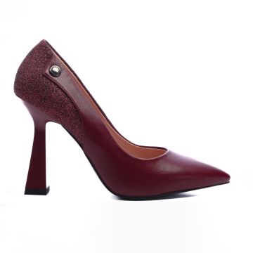 Pantofi Eleganti din Piele Ecologica cu toc special si Sclipici CRL0724 bordo