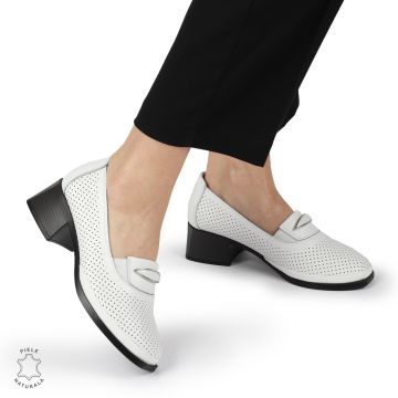 PANTOFI ELEGANTI DIN PIELE NATURALA CU TOC MIC CRL01383 ALB