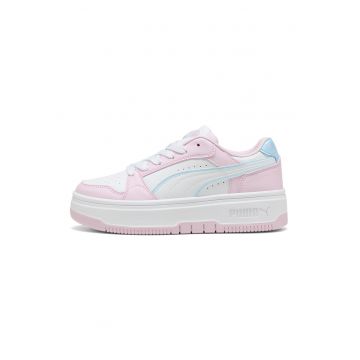 Pantofi sport flatform de piele ecologica cu brant cu amortizare Rebound - Alb/Roz pastel