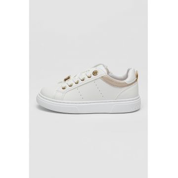 Pantofi sport low-cut din piele ecologica cu fermoar - Alb/Auriu