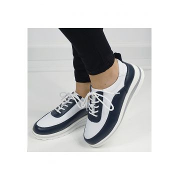 Sneakers albi/bleumarin inchis din piele naturala 5090 M6 16468 - Alb/Bleumarin