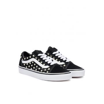 Tenisi copii -  tenisi fete - piele naturala - negru - floral