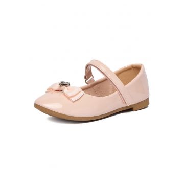 Balerini copii -  material textil - cu fundita - sistem Velcro - Roz