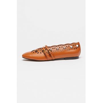 Balerini de piele cu decupaje - Maro cognac