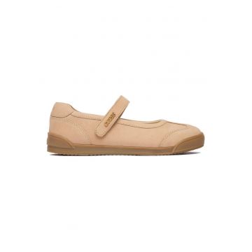 Balerini fete -  piele naturala - bej - sistem inchidere Velcro