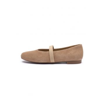 Balerini Mary Jame din piele intoarsa - Maro camel
