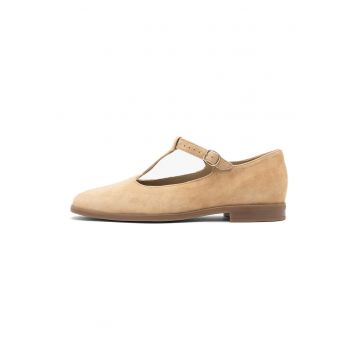 Balerini Mary Jane cu aspect lacuit - Bej