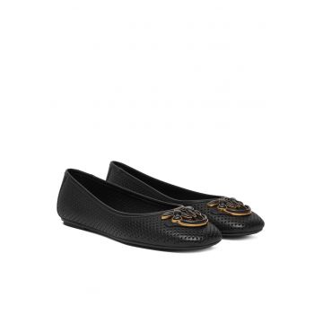Balerini -  piele naturala - negru - varf patrat - Negru
