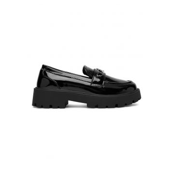 Mocasini fete -  negru - material sintetic - toc bloc