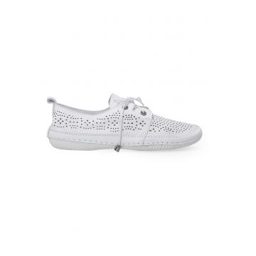 Pantofi casual din piele cu varf rotund cu talpa plata