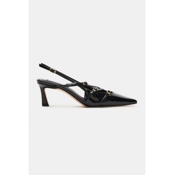 Pantofi cu barete multiple si varf ascutit - Negru