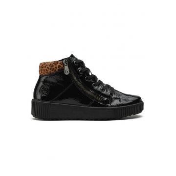 Pantofi dama -  piele ecologica - fermoar - negru -