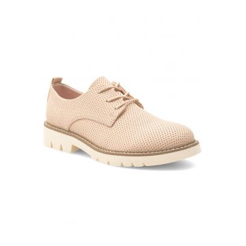 Pantofi dama -  piele ecologica - roz - tocul plat - varf rotund -