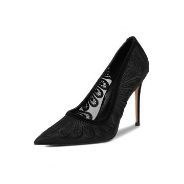 Pantofi dama -  stiletto - negru - textil/piele