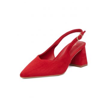 Pantofi dama -  textil - toc bloc - rosu