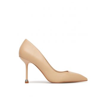 Pantofi dama -  toc - piele naturala - bej -