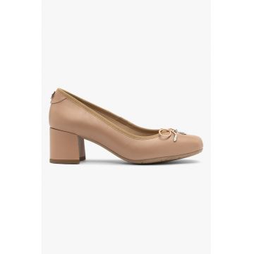 Pantofi de piele cu toc masiv Mija - Maro camel