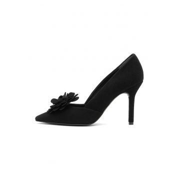 Pantofi de piele intoarsa cu accesoriu floral detasabil Aga - Negru