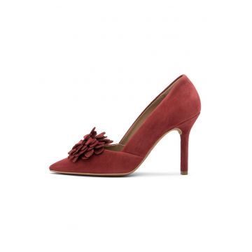 Pantofi de piele intoarsa cu accesoriu floral detasabil Aga - Visiniu