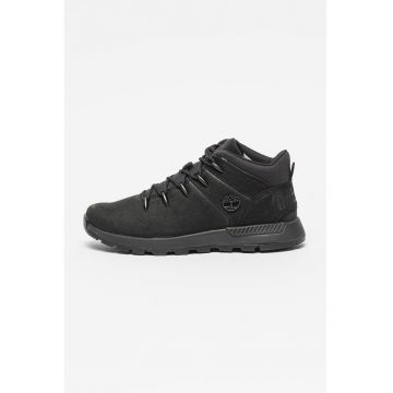 Pantofi de piele nabuc cu insertii textile pentru treking Sprint Trekker - Negru stins