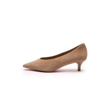 Pantofi din piele cu toc si varf ascutit Sarah - Maro deschis