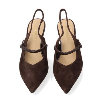 Pantofi din piele intoarsa cu barete elastice si varf ascutit