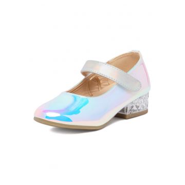 Pantofi fete -  argintiu - piele ecologica - cu LED-uri - sistem inchidere velcro