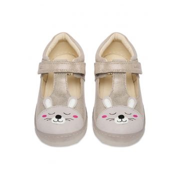 Pantofi fete -  piele naturala - argintiu - inchidere velcro