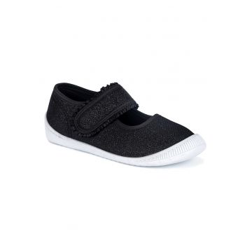 Pantofi Fete -  plat - negru - material textil -