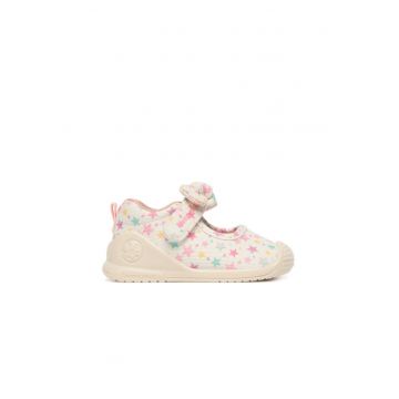 Pantofi fete -  velcro - alb - material textil