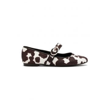 Pantofi Mary Jane cu model animal print - Maro inchis/Alb murdar