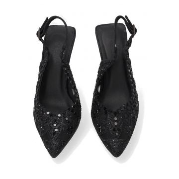 Pantofi sling-back decorati cu strasuri