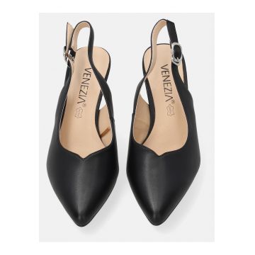 Pantofi sling-back din piele cu toc decorativ