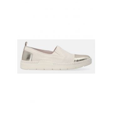 Pantofi slip-on din piele cu aspect ajurat si insertii metalice -