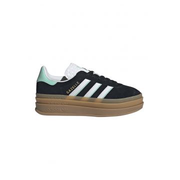 Pantofi sport Gazelle Bold din piele intoarsa cu talpa flatform - Alb/Negru/Verde menta