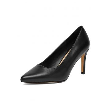 Pantofi stiletto negri din piele pentru femei - Negru