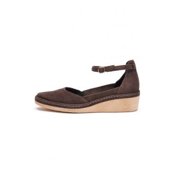 Pantofi wedge din piele intoarsa - Maro inchis