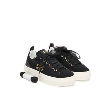 Sneakers Fete -  piele naturala - negru - set sireturi multiple