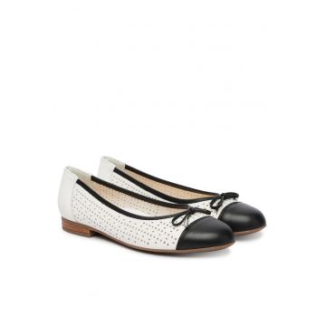 Balerini dama 12-31344-01 -  Piele naturala - Alb/Negru