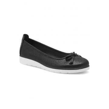 Balerini dama -  piele ecologica - negru - toc plat - varf rotund -