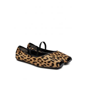 Balerini dama -  piele naturala - animal print - negru/maro
