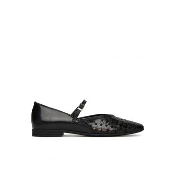 Balerini dama -  piele naturala - cu bareta - negru